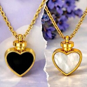 18K Gold Plated Reversible Heart Charm Stainless Steel Dainty Necklace 🤍🖤